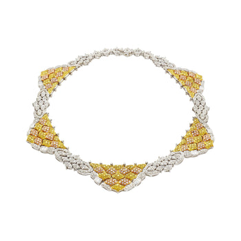Natural 35 Carat Pink, White, & Yellow Diamond 18K Three Tone Necklace Choker – Assay Jewelers