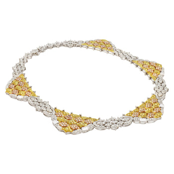Natural 35 Carat Pink, White, & Yellow Diamond 18K Three Tone Necklace Choker – Assay Jewelers