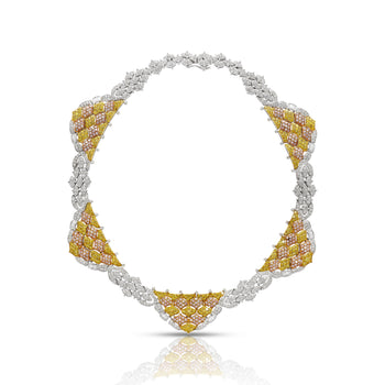 Natural 35 Carat Pink, White, & Yellow Diamond 18K Three Tone Necklace Choker – Assay Jewelers