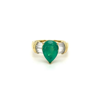 Ring con smeraldo colombiano naturale taglio pera da 3,22 carati e diamanti baguette laterali – Assay Jewelers