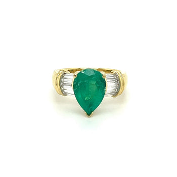 Ring con smeraldo colombiano naturale taglio pera da 3,22 carati e diamanti baguette laterali – Assay Jewelers