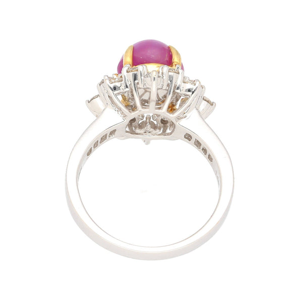 Natural 4.62 Carat Pinkish Red Star Ruby and Diamond Cocktail Ring