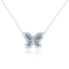 Collier avec pendentif flottant papillon en grappe de diamants naturels bleus et blancs