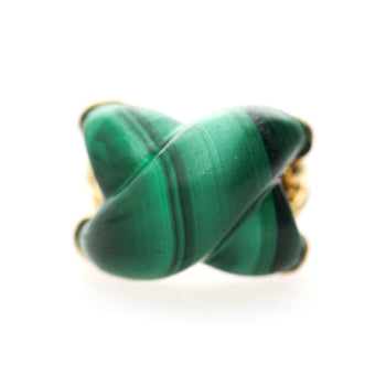 Natural Carved Malachite Quatrefoil Floral Dome Four-Prong 14K Yellow Gold Ring – Assay Jewelers
