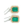 Natural Colombian 7.36 CTTW Emerald & Diamond Halo Dangle Drop 18K Gold Earrings