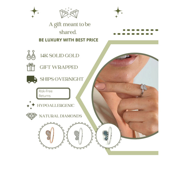 Natural Diamond Butterfly Two Piece Stack Ring in 14K Gold