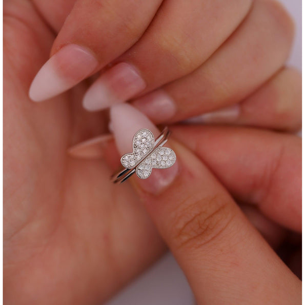 Natural Diamond Butterfly Two Piece Stack Ring in 14K Gold