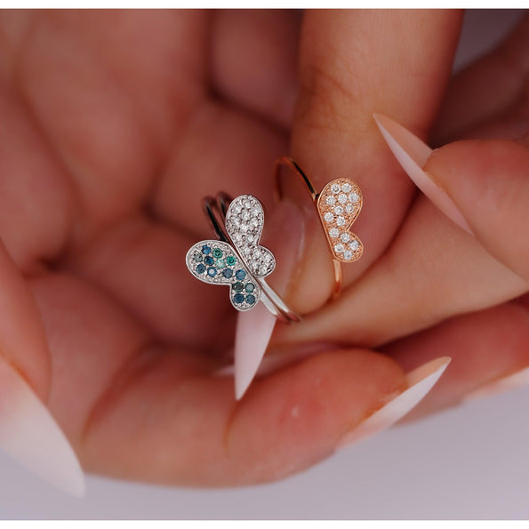 Natural Diamond Butterfly Two Piece Stack Ring in 14K Gold