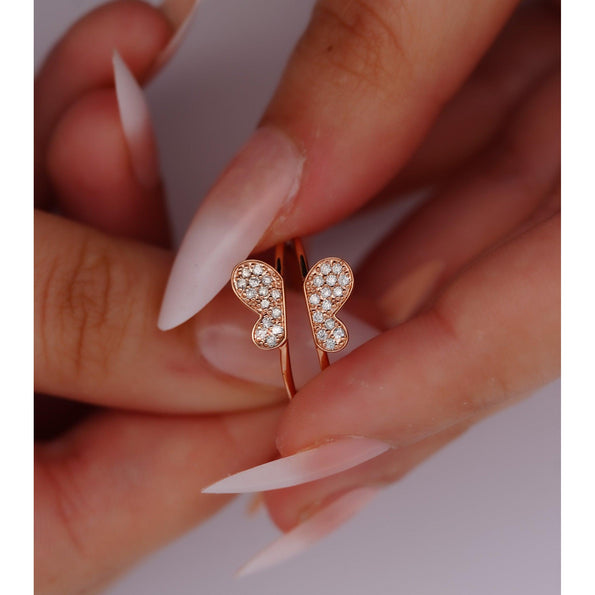 Natural Diamond Butterfly Two Piece Stack Ring in 14K Gold