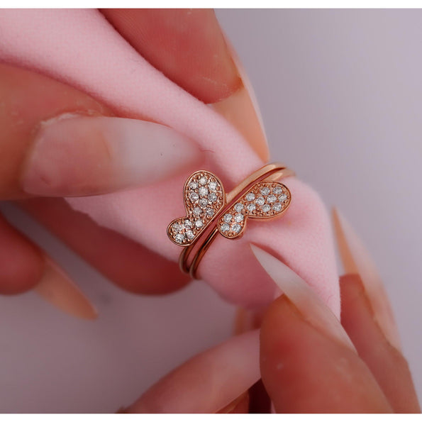 Natural Diamond Butterfly Two Piece Stack Ring in 14K Gold