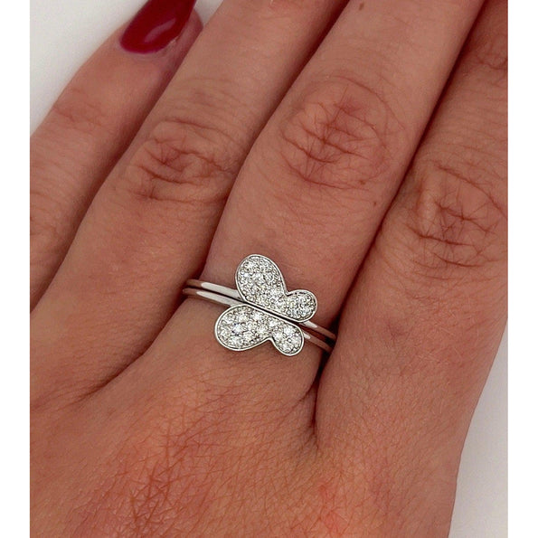 Natural Diamond Butterfly Two Piece Stack Ring in 14K Gold