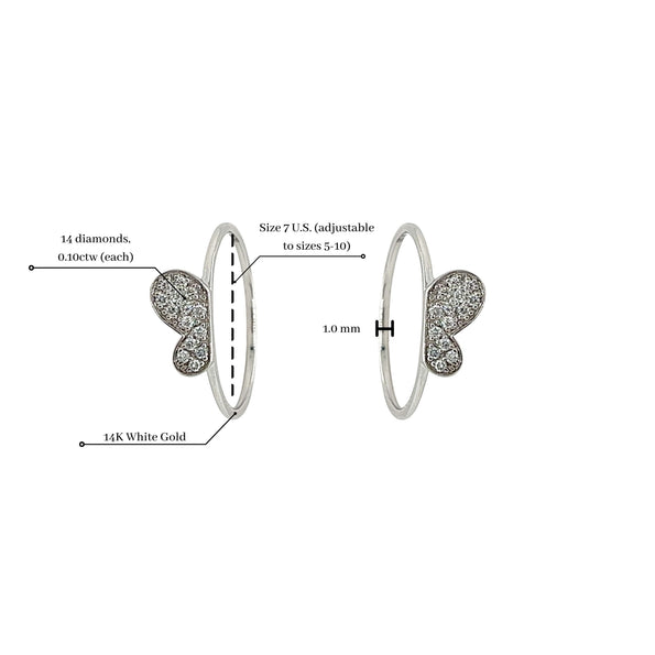Natural Diamond Butterfly Two Piece Stack Ring in 14K Gold