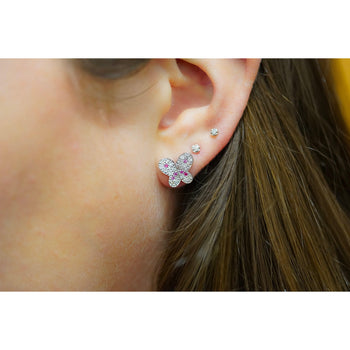 Natural Diamond and Pink Sapphire Cluster Butterfly Stud Earrings in 14K White Gold – Assay Jewelers