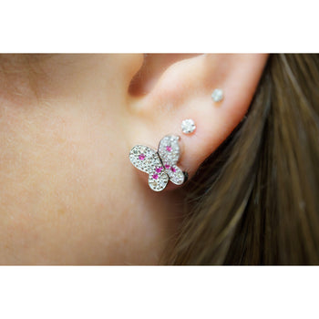 Natural Diamond and Pink Sapphire Cluster Butterfly Stud Earrings in 14K White Gold – Assay Jewelers