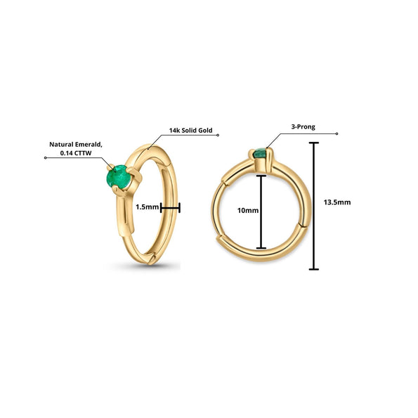 Natural Emerald Huggie Earrings in 14K Yellow Gold