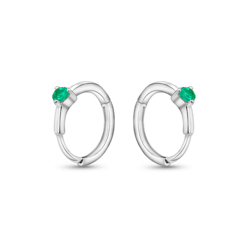 Natural Emerald Multi Placement Huggie Earrings In 14K White Gold