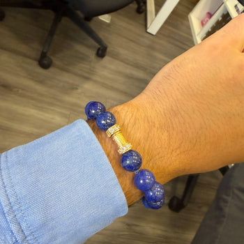 Natural Lapis Lazuli 15 Bead 52 Diamond Rondelle 18K Gold 8 Inch Bracelet – Assay Jewelers