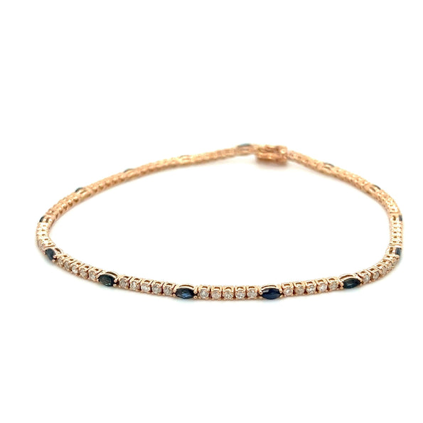 Natural Marquise Blue Sapphire and Diamond Tennis Bracelet