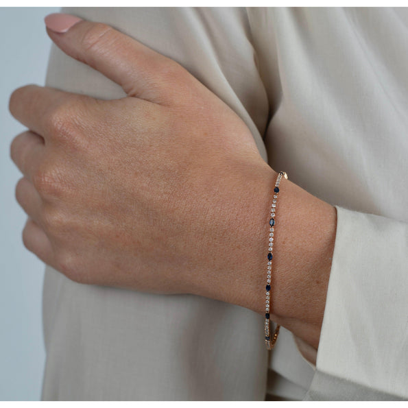 Natural Marquise Blue Sapphire and Diamond Tennis Bracelet