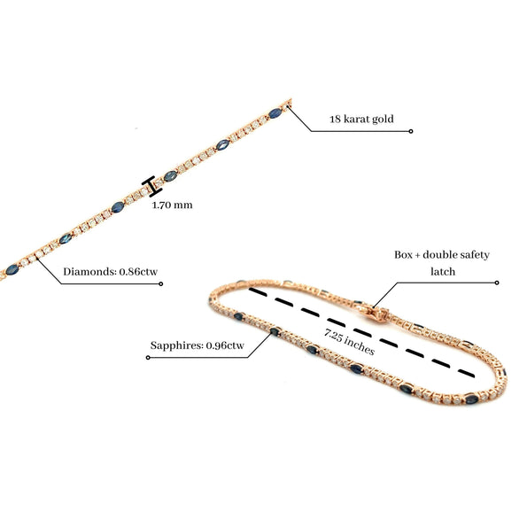 Natural Marquise Blue Sapphire and Diamond Tennis Bracelet