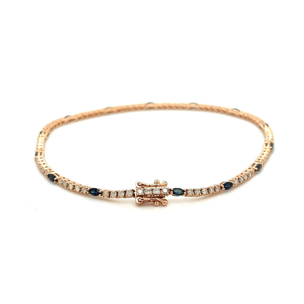 Natural Marquise Blue Sapphire and Diamond Tennis Bracelet