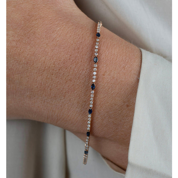 Natural Marquise Blue Sapphire and Diamond Tennis Bracelet