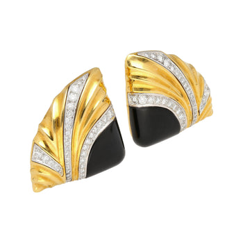 Orecchini in onice naturale e diamanti, in oro giallo 18K e platino con finitura zigrinata – Assay Jewelers