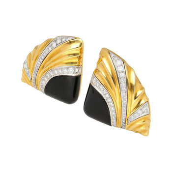 Orecchini in onice naturale e diamanti, in oro giallo 18K e platino con finitura zigrinata – Assay Jewelers