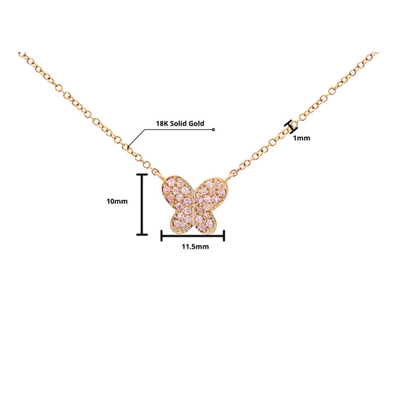 Natural Pink Diamond Butterfly Charm Floating Pendant Necklace in 18K Rose Gold