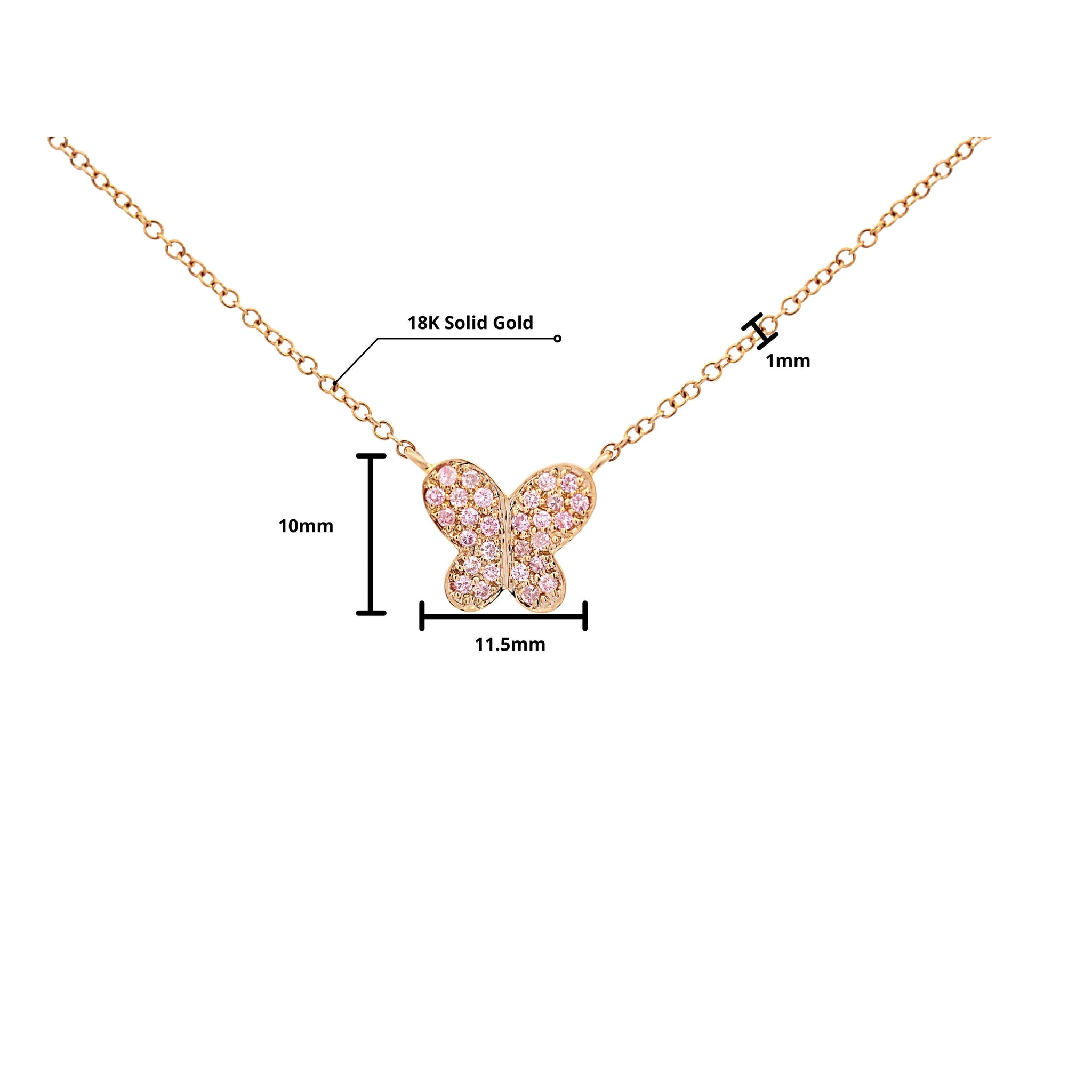 Natural Pink Diamond Butterfly Charm Floating Pendant Necklace in 18K Rose Gold