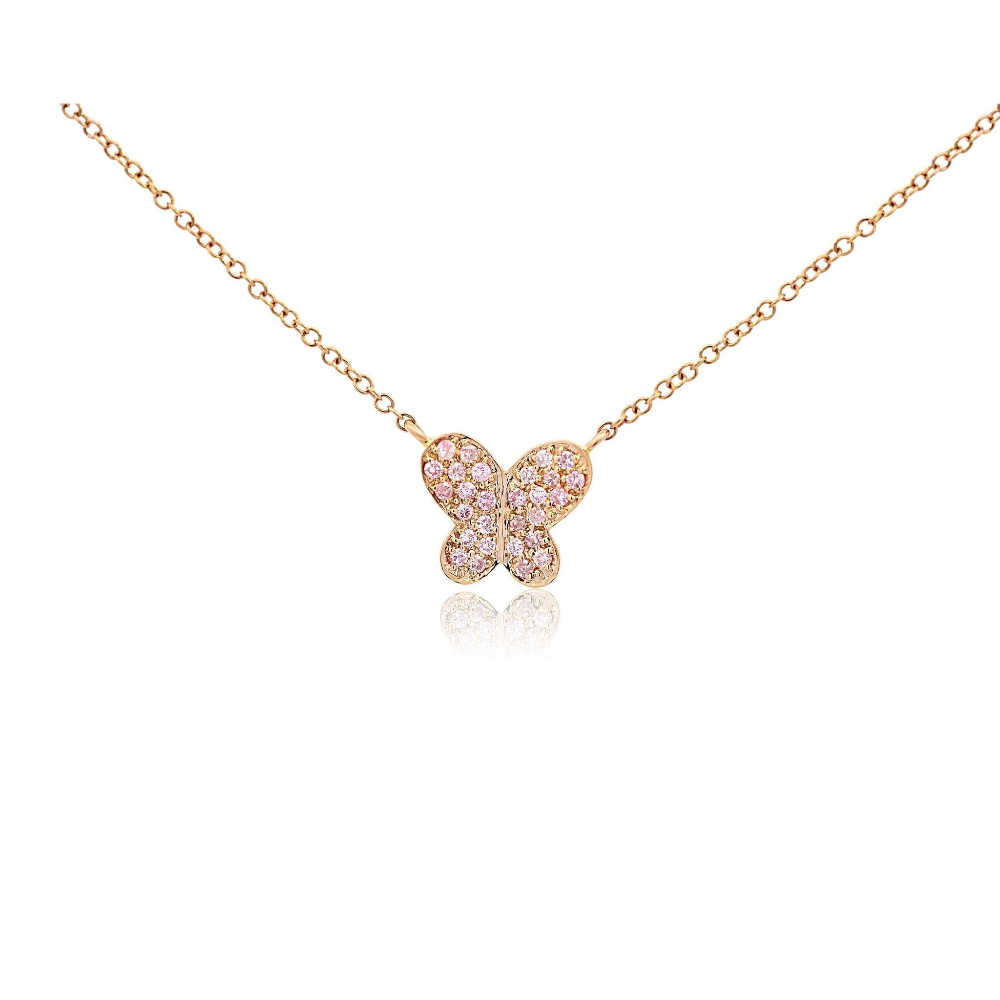 Natural Pink Diamond Butterfly Charm Floating Pendant Necklace in 18K Rose Gold