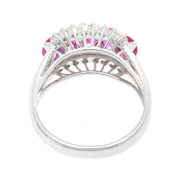 Natural Pink Ruby and Diamond Platinum Wedding Band 5 Stone Ring