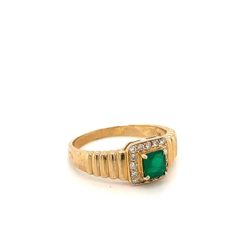 Ring in oro zigrinato 14k con smeraldo naturale taglio quadrato e halo di diamanti tondi – Assay Jewelers