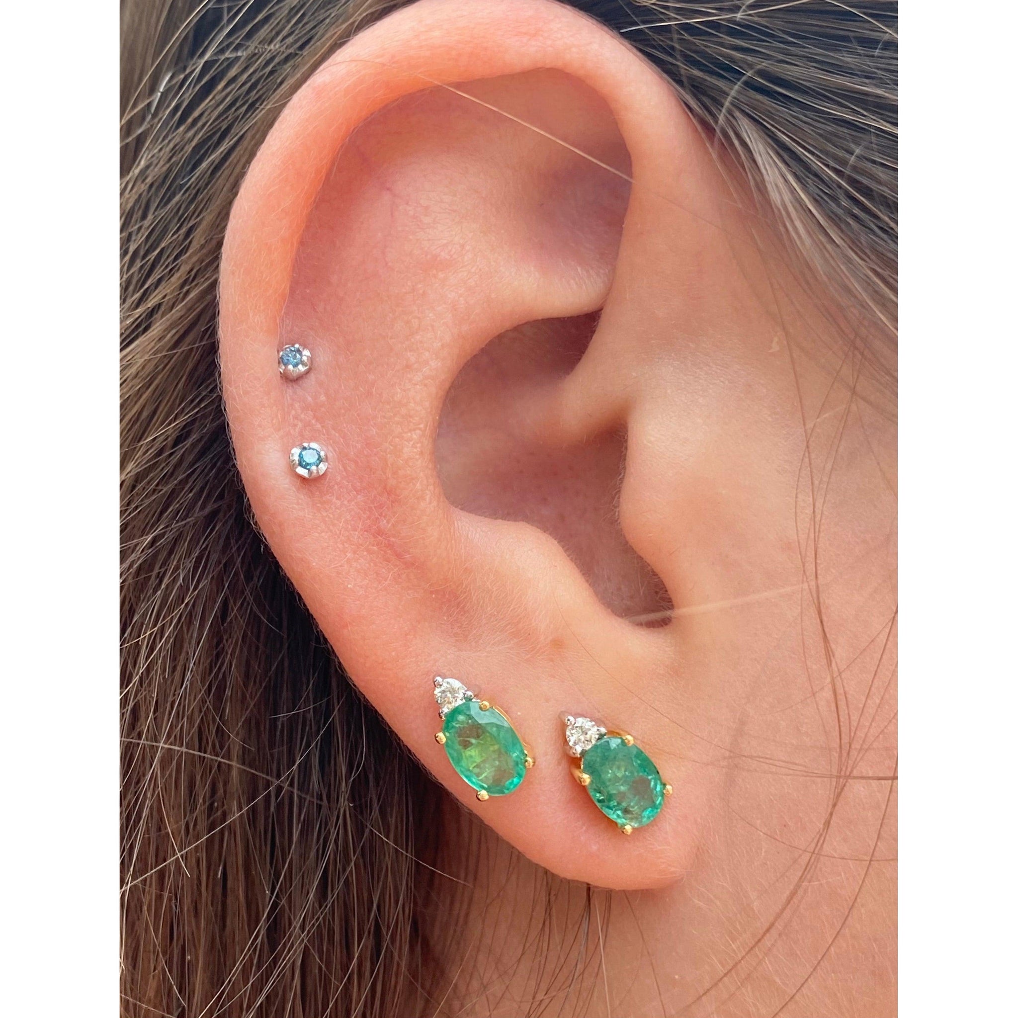 Oval Cut Natural Emerald Stud Earrings in 18k Solid Gold