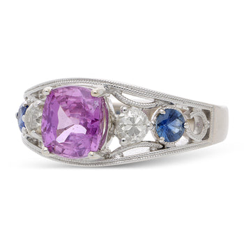1.78 Carat Pink Sapphire Blue Sapphire Diamond 18K White Gold Vintage Ring – Assay Jewelers