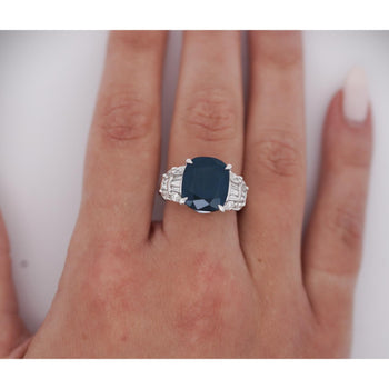 Platinum 7.52 Carat Cushion Cut Blue Sapphire and Diamond Engagement Ring – Assay Jewelers