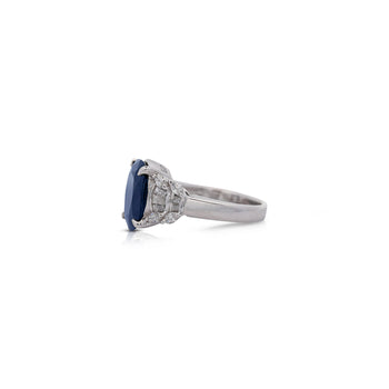 Platinum 7.52 Carat Cushion Cut Blue Sapphire and Diamond Engagement Ring – Assay Jewelers