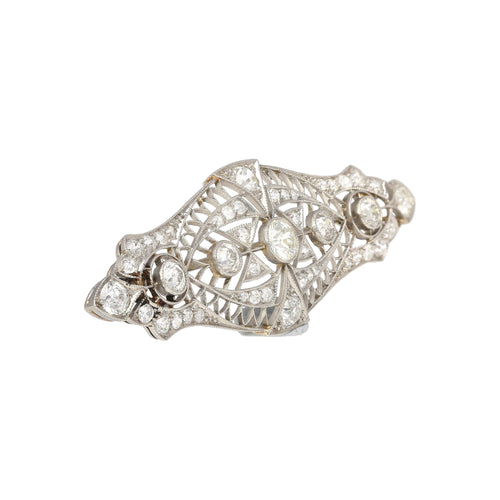 Platinum And 14K Gold 2.75 Carat Old European Cut Edwardian Brooch