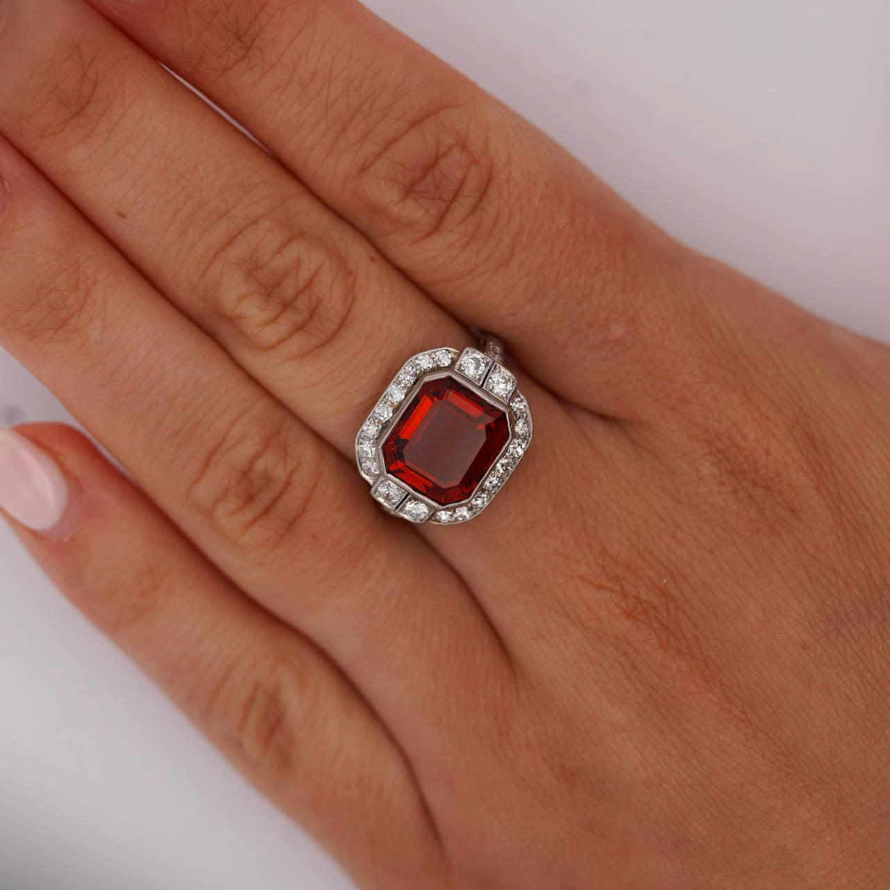 Platinum Vintage Retro 4.42 Carat Citrine Bezel & Diamond Halo Ring