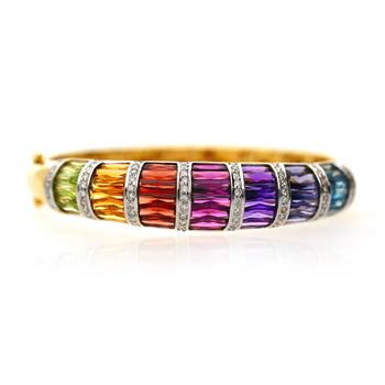 Rainbow Multi-Color Gemstone Baguette 18K Gold Band Bangle Bracelet – Assay Jewelers