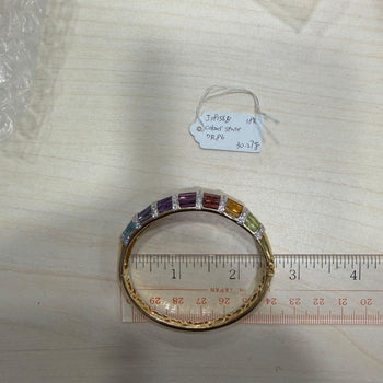 Rainbow Multi-Color Gemstone Baguette 18K Gold Band Bangle Bracelet – Assay Jewelers