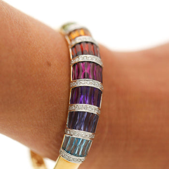 Rainbow Multi-Color Gemstone Baguette 18K Gold Band Bangle Bracelet – Assay Jewelers