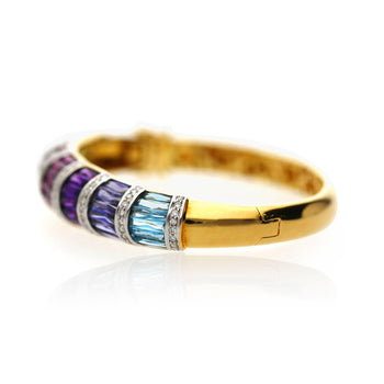 Rainbow Multi-Color Gemstone Baguette 18K Gold Band Bangle Bracelet – Assay Jewelers