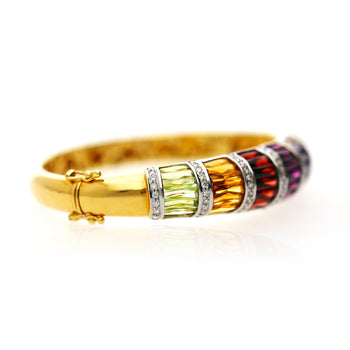 Rainbow Multi-Color Gemstone Baguette 18K Gold Band Bangle Bracelet – Assay Jewelers