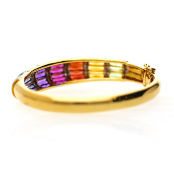 Rainbow Multi-Color Gemstone Baguette 18K Gold Band Bangle Bracelet – Assay Jewelers