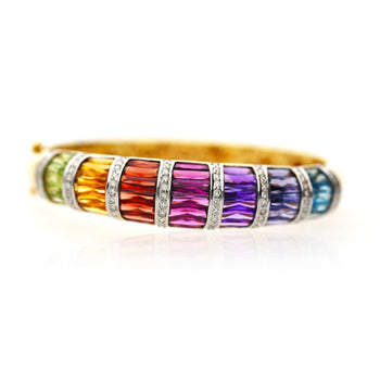 Rainbow Multi-Color Gemstone Baguette 18K Gold Band Bangle Bracelet – Assay Jewelers