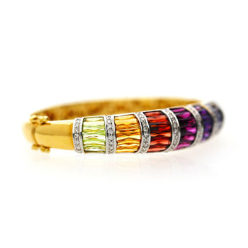 Rainbow Multi-Color Gemstone Baguette 18K Gold Band Bangle Bracelet – Assay Jewelers