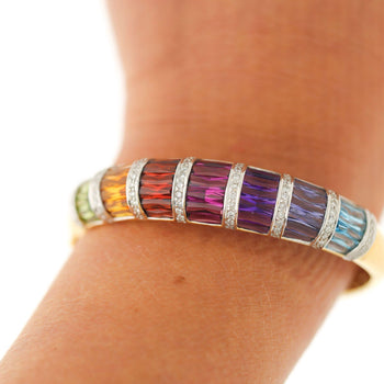 Rainbow Multi-Color Gemstone Baguette 18K Gold Band Bangle Bracelet – Assay Jewelers