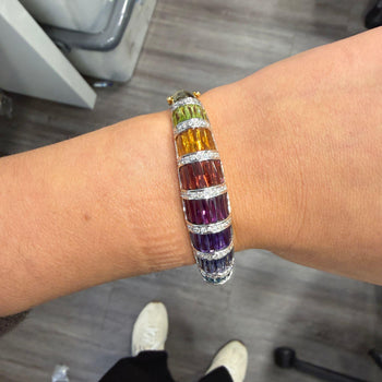 Rainbow Multi-Color Gemstone Baguette 18K Gold Band Bangle Bracelet – Assay Jewelers