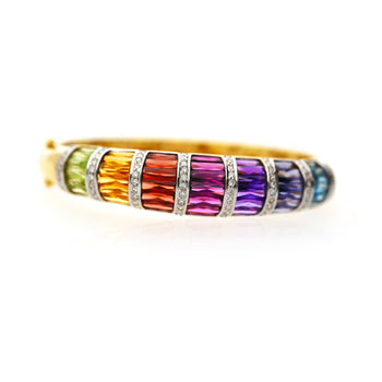 Rainbow Multi-Color Gemstone Baguette 18K Gold Band Bangle Bracelet – Assay Jewelers